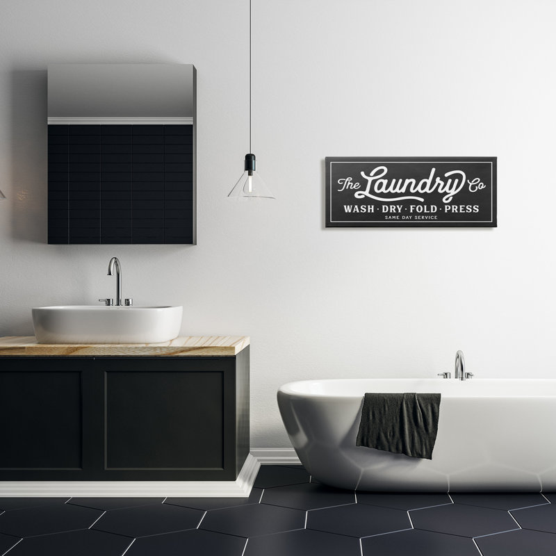 Vintage Black and White Wooden Laundry Sign Canvas Art