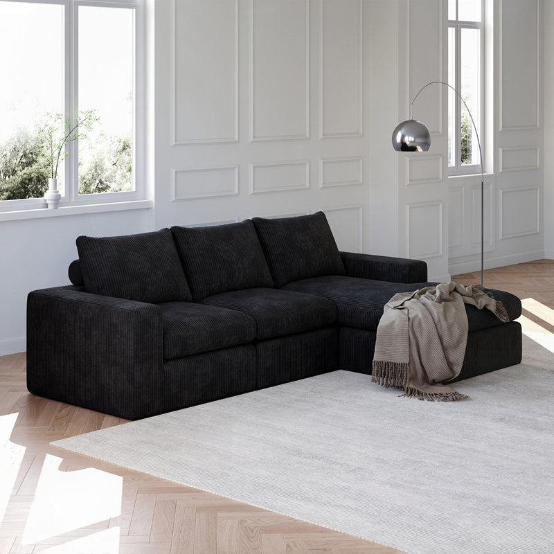 Canapé modulaire rembourré en L sans os, Noir