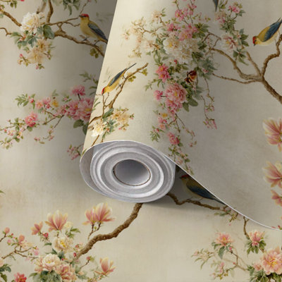 Papier peint auto-adhésif à peler et coller avec des fleurs et des branches florales auto-adhésives et amovibles 17,7 po x 118 po (45 x 300 cm)