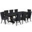 Ensemble de table de salle à manger 9 pièces comprenant une table rectangulaire et 8 chaises en tissu de polyester gris foncé, noir sablé-1985368600-1988635297
