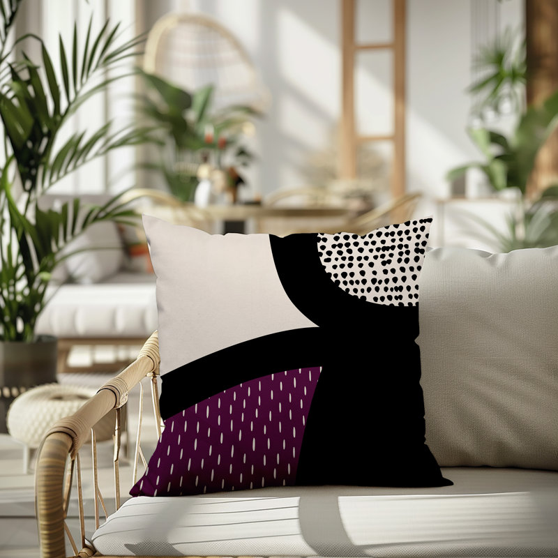 Coussin carré intérieur / extérieur pia, H 19 po x l 19 po, Mauve / noir / blanc cassé
