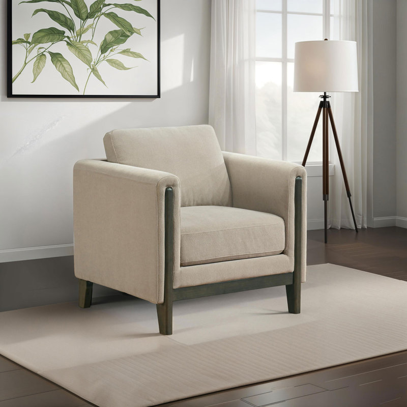 Fauteuil d'appoint tapissier à accoudoirs taupe Fisher