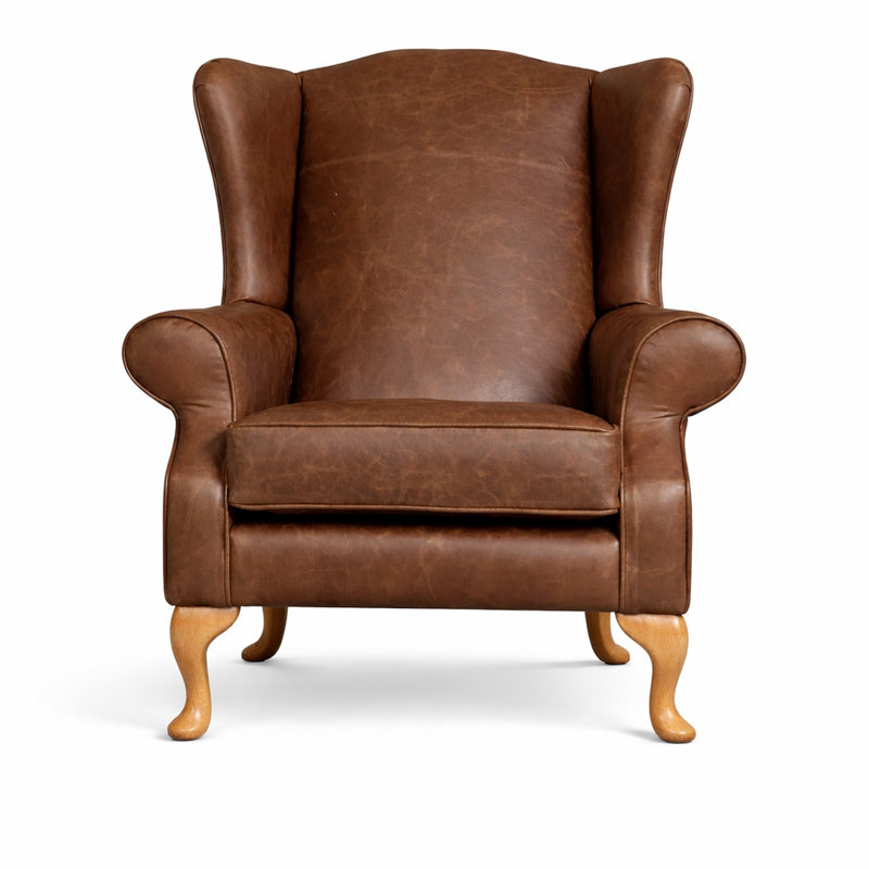 Upholstered Leather Armchair, Vintage Tobbaco Brown