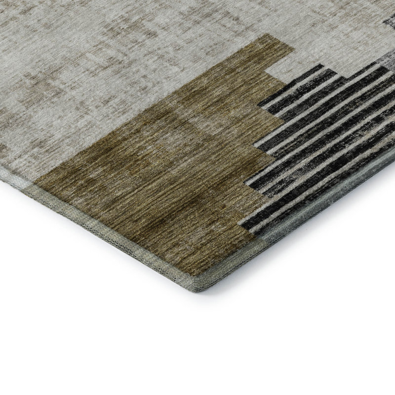 Premium Machine Washable Ashington AMF1829 Geometric Rug, Rectangle 3' x 5'