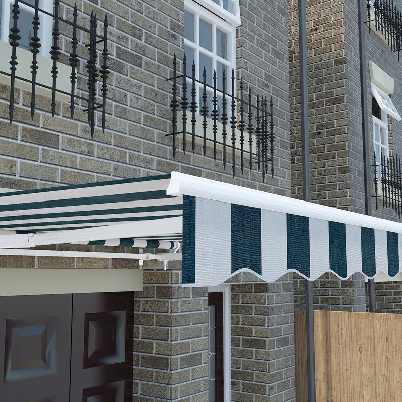 Ophelia & Co. 450cm W x 300cm D Retractable Awning Patio Garden Canopy Angle Adjustable, Green/White