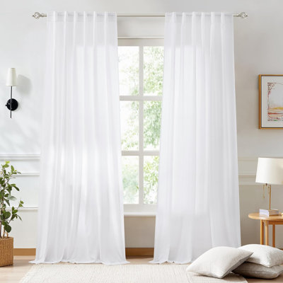 Non-See-Through Off Sheer Curtains 2 Panels, Privacy Rod Pocket & Back Tab Window Treatments Light Filtering for Living Room/Bedroom