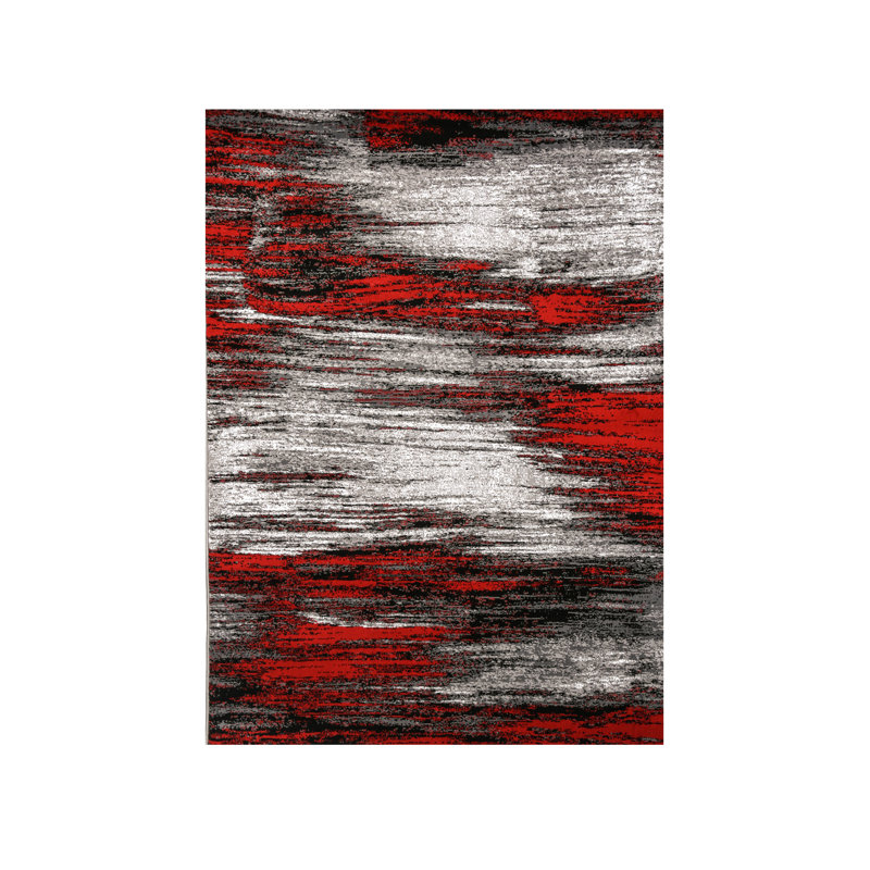 Tapis gris / rouge Mahlum, Rectangulaire 5 pi x 7,2 pi