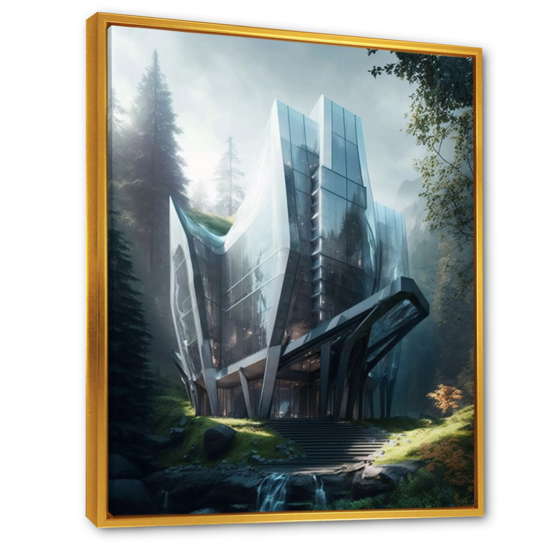 Cecille, architecture brillante et futuriste II, H 40 po x l 30 po x P 1,5 po, Cadre flottant doré