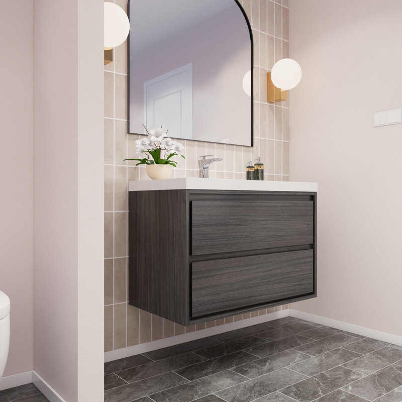 Ensemble de meuble-lavabo simple mural 36 po Wittig, Chêne gris