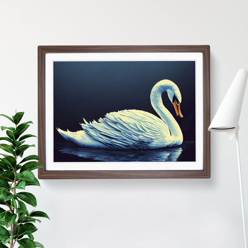 Enthralling Swan - Single Picture Frame Print, 25cm H x 34cm W x 2cm D, Walnut 