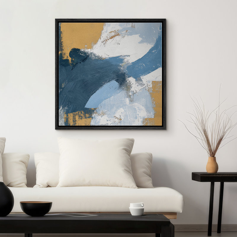 Abstrait bleu, jaune, moderne, contemporain, encadré de chambre à coucher, décorations murales sur toile, H 16 po x l 16 po