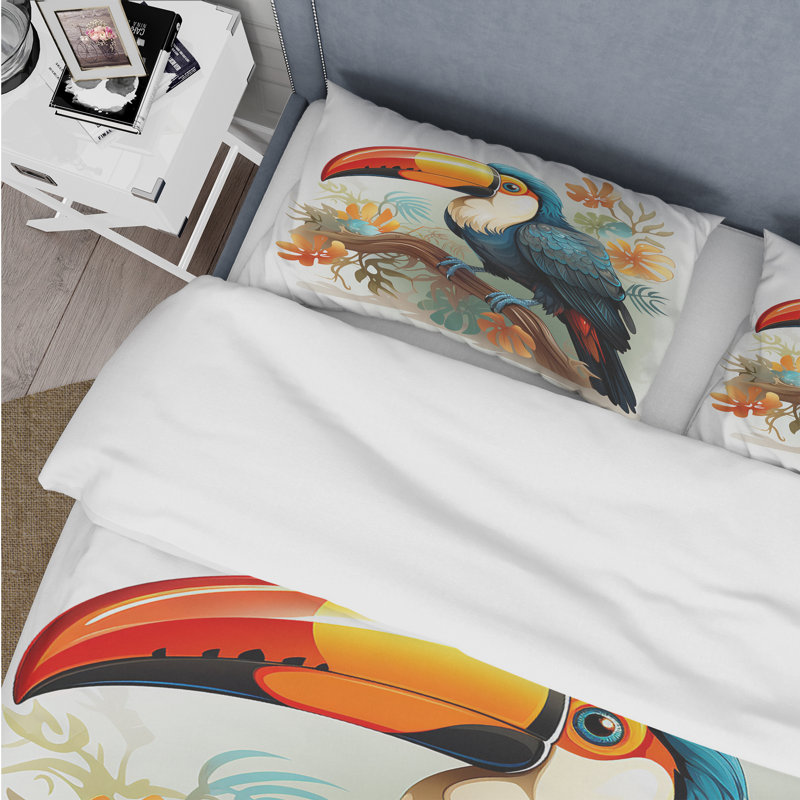 Ensemble de housse de couette bleu et jaune Tropical Toucans I - Toucan, Housse de couette pour très grand lit et 2 très 
