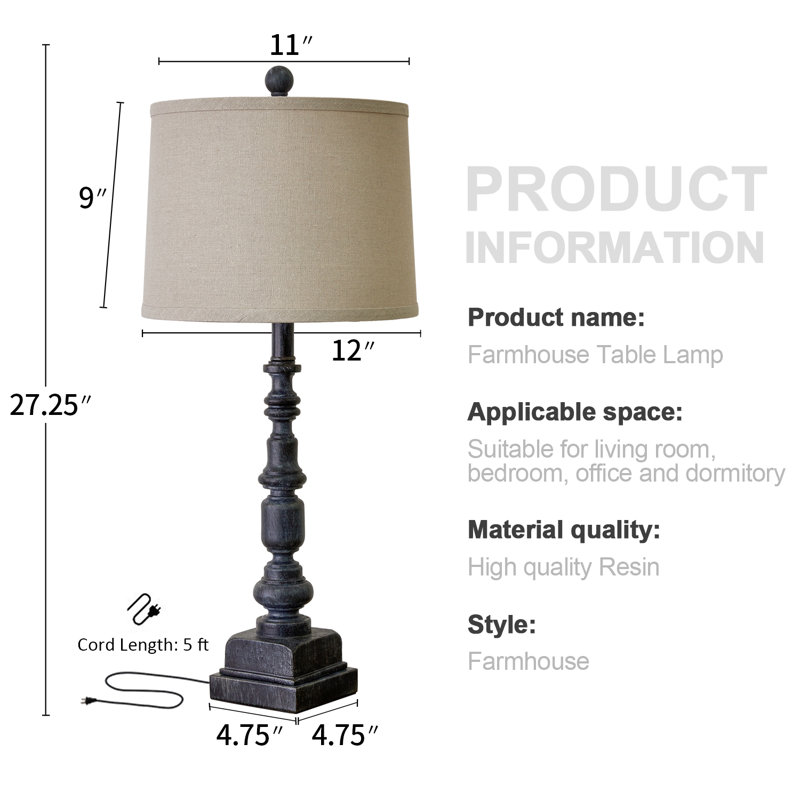 Rustic Black Resin Table Lamp Set with USB Ports