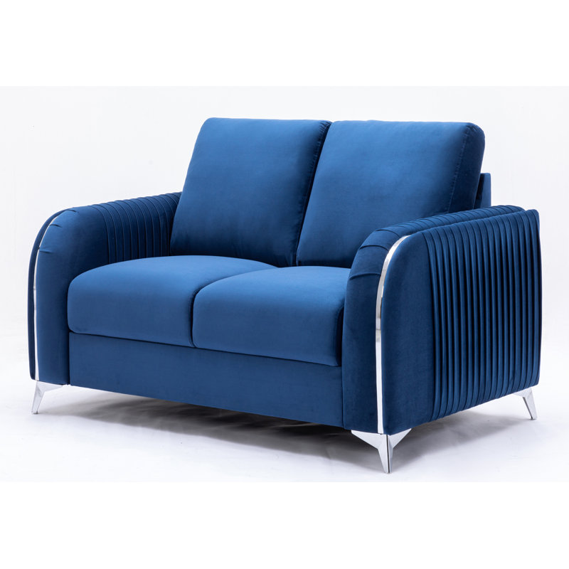 Causeuse serrée à assise et coussin de dossier en velours bleu