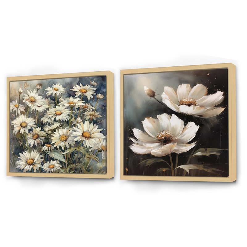 Melody of Daisy - blanc et vert, Cadre flottant brun, H 30 po x l 61 po