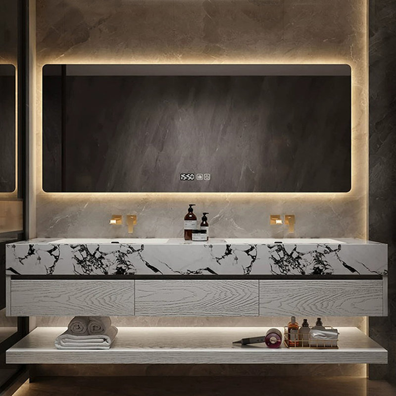 Armoire de salle de bain légère et luxueuse, 79", Blanc cassé