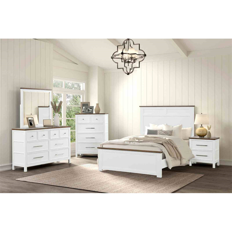 Cadre de lit à panneau de chambre à coucher moderne à deux tons de style campagne moderne en bois de pin blanc 1pc