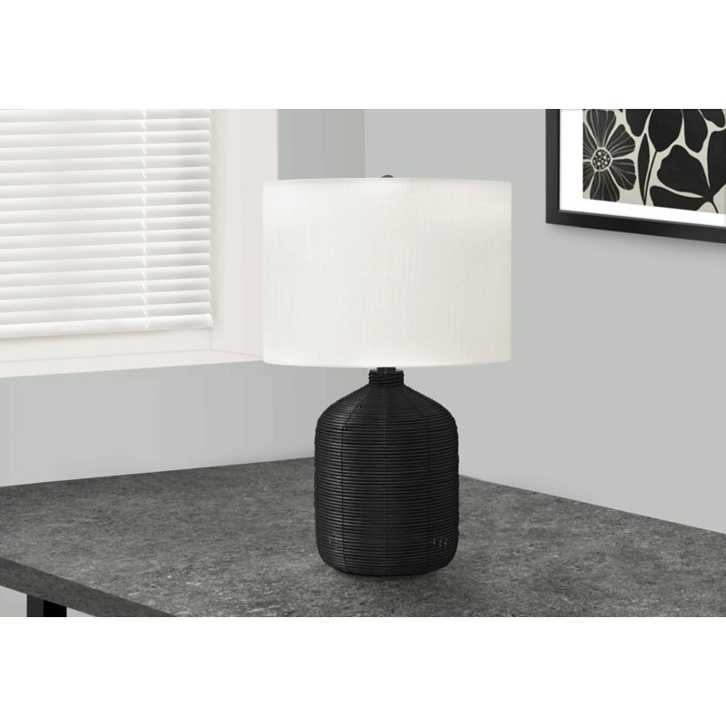 H 23 po, lampe de table, rotin, abat-jour beige, L 14 po x l 14 po x H 22,5 po, lampe de table, Noir