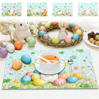 Easter-themed Placemats With Rabbits And Easter Egg And Clovers Patterns Decorative Placemats For Holiday Parties
