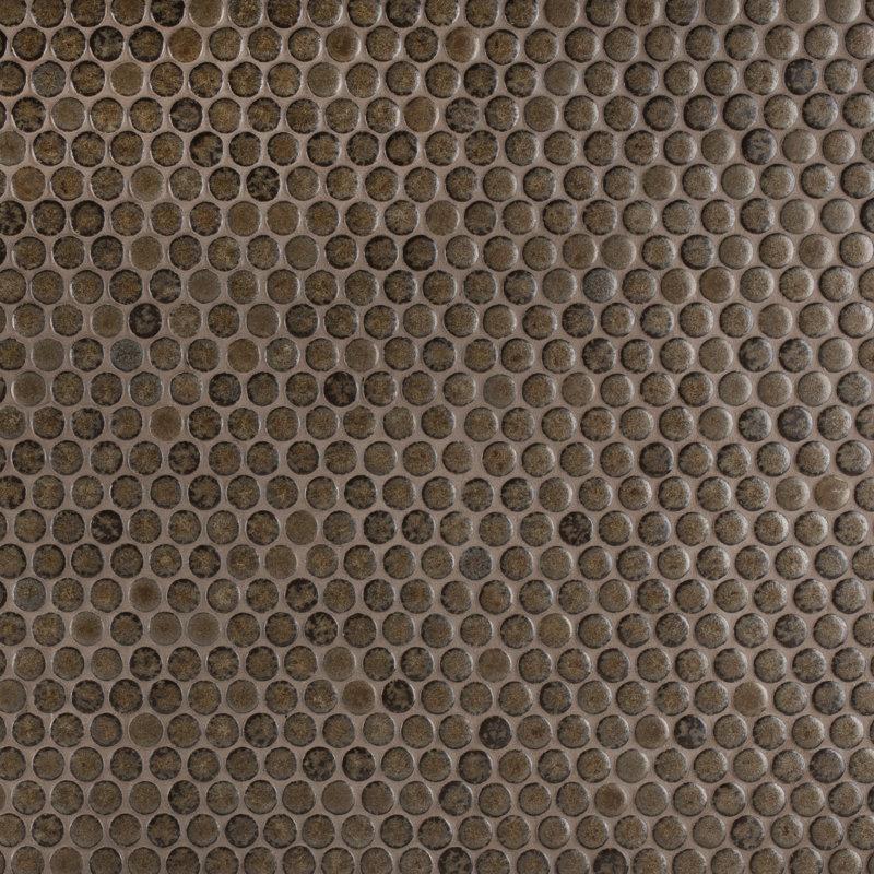 Hudson Penny Round Brownstone 11-7/8" x 12-5/8" Porcelain Mosaic Tile