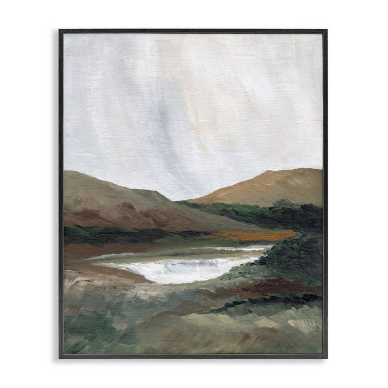  Two Mountains with Pond Framed Giclee Art by Nikita Jariwala, H 20 po x l 16 po, Giclée encadrée noir minuit