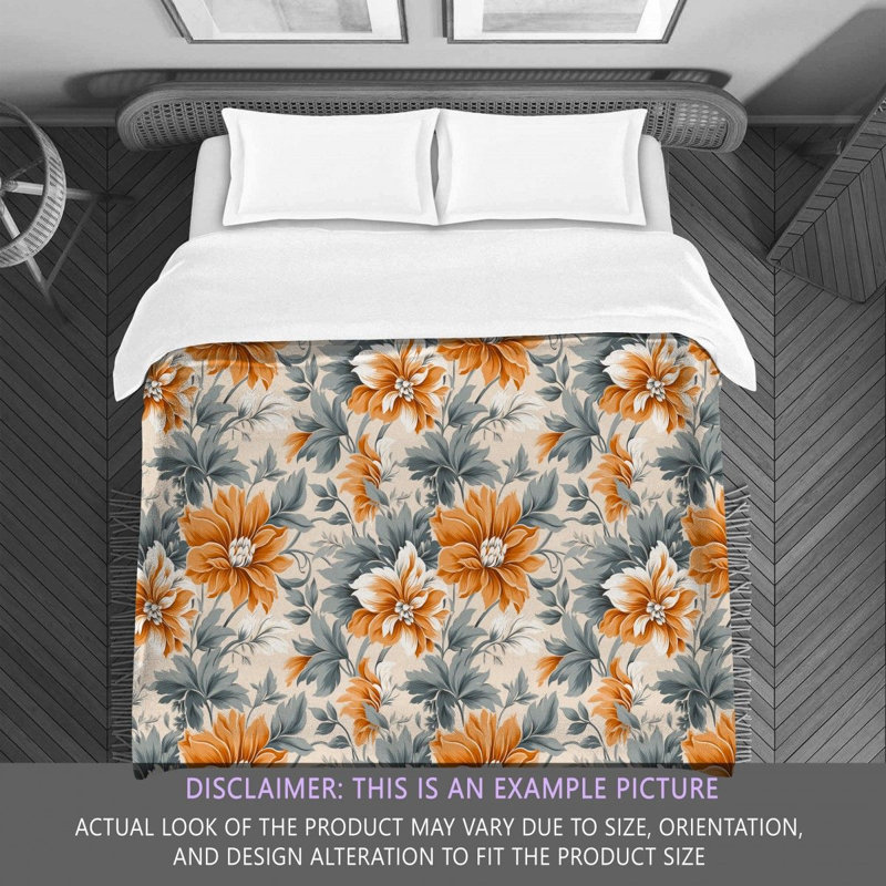 Polyester Floral Comforter, Queen Comforter, Orange/Silver