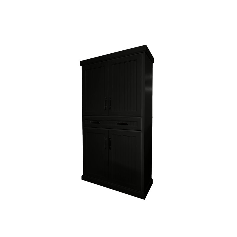 Garde-manger en bois massif avec tiroir Coastal, Noir