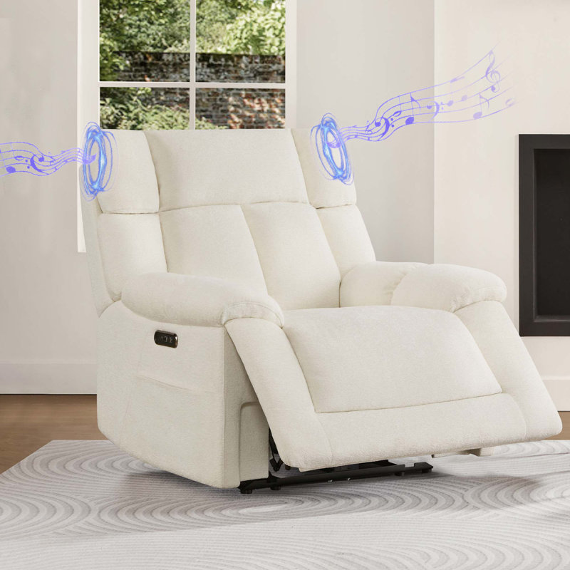 Bluetooth Speakers Dual-motor Lay-flat Power Recliner with Power Lumbar Support, Cream