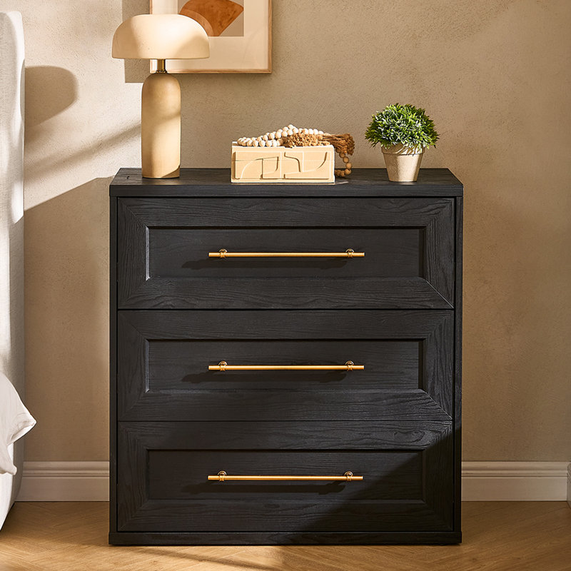 Commode 3 tiroirs Mercer41 Durrett, Noir, noir, noir, noir