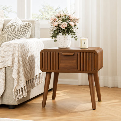 19.7" W Fluted Wooden Nightstand with Single Drawer