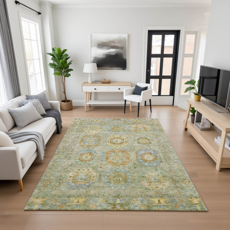 Premium Machine Washable Mayfield AMF2227 Panel Rug, Aloe, 3' x 5'