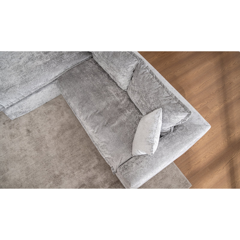 Canapé modulaire en chenille en L de 103 po avec méridienne Clary, Gris, Orienté à gauche (vu de face)