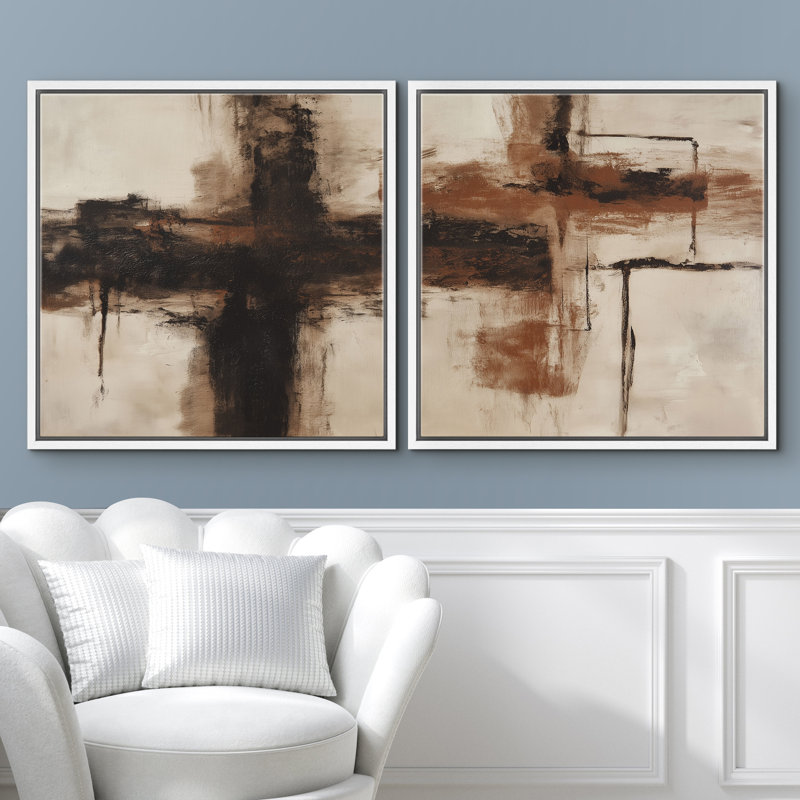 «Rustic Brown», impression murale moderne abstraite encadrée, œuvre d'art de la chambre principale, 2 pièces