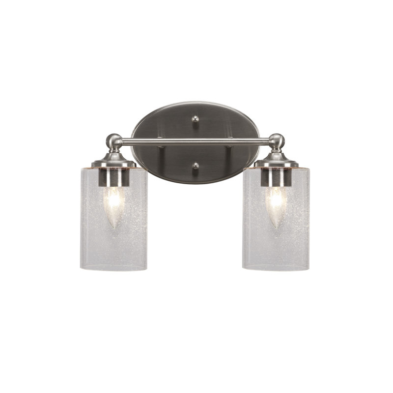 Barre d'éclairage de salle de bain Aitkens avec verre à bulles transparent de 4 po, Nickel brossé, 2