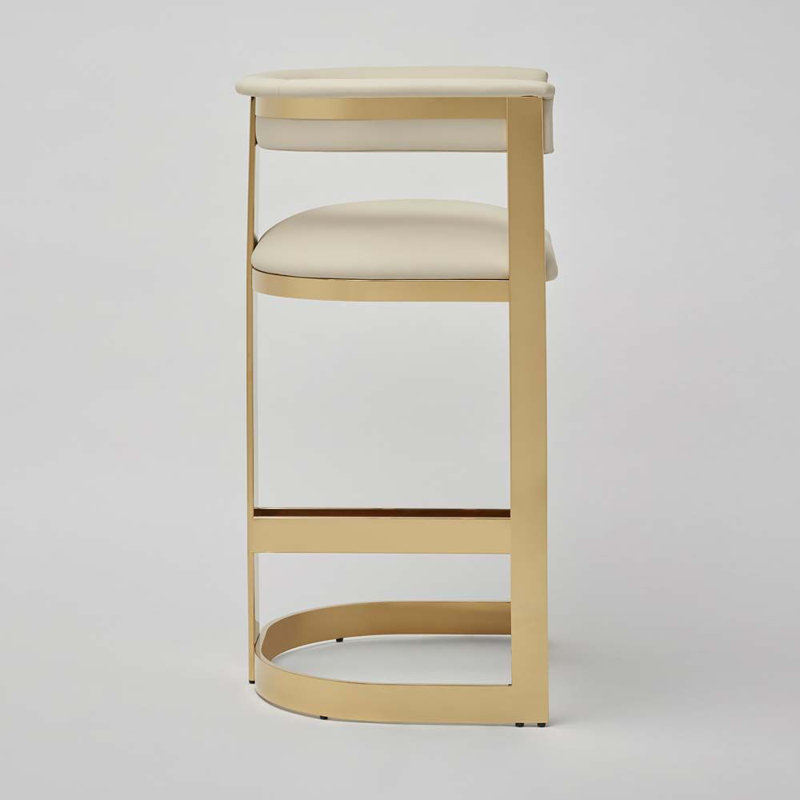 Darcy Upholstered Stool, Polished Brass/Buff Cream, Counter Stool (27" Seat Height)