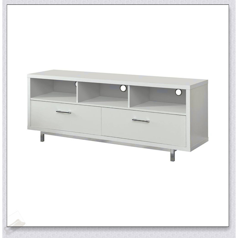 Console de télévision blanche avec tiroir de 60 pouces avec de nombreuses tablettes et un design moderne pour les salons organisés