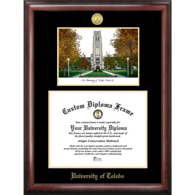 NCAA Toledo Rockets Gold Embossed Diploma with Campus Images Lithograph Frame
