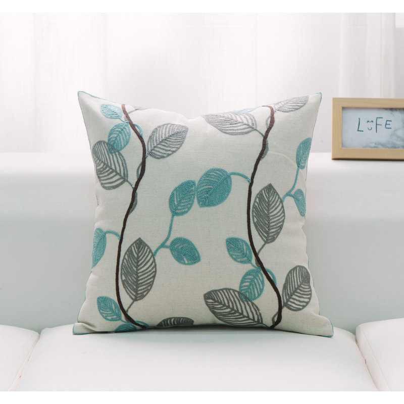 Square Pillow, Feather, Teal/Gray/Ivory