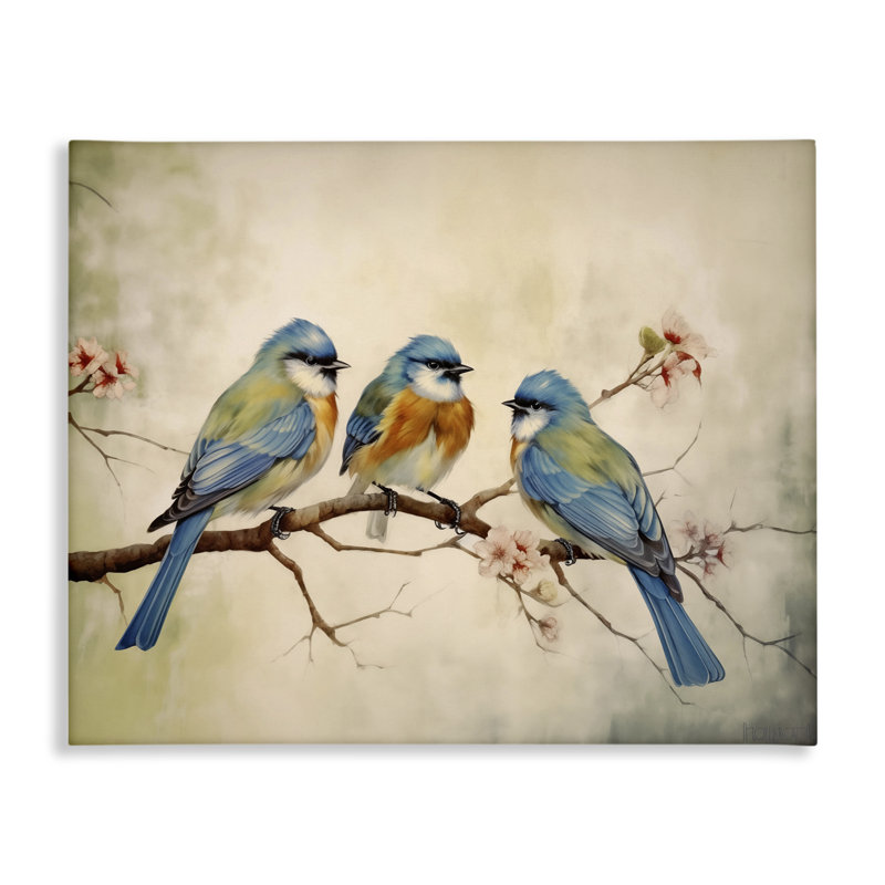 Trio d'oiseaux sur toile tendue par Arlington Prints, H 30 po x l 40 po
