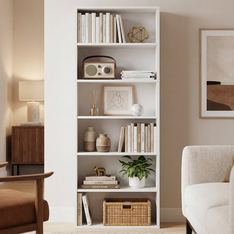 Bibliothèque standard de 27,95 pouces de large, tablette de rangement robuste pour l'espace domestique, Blanc