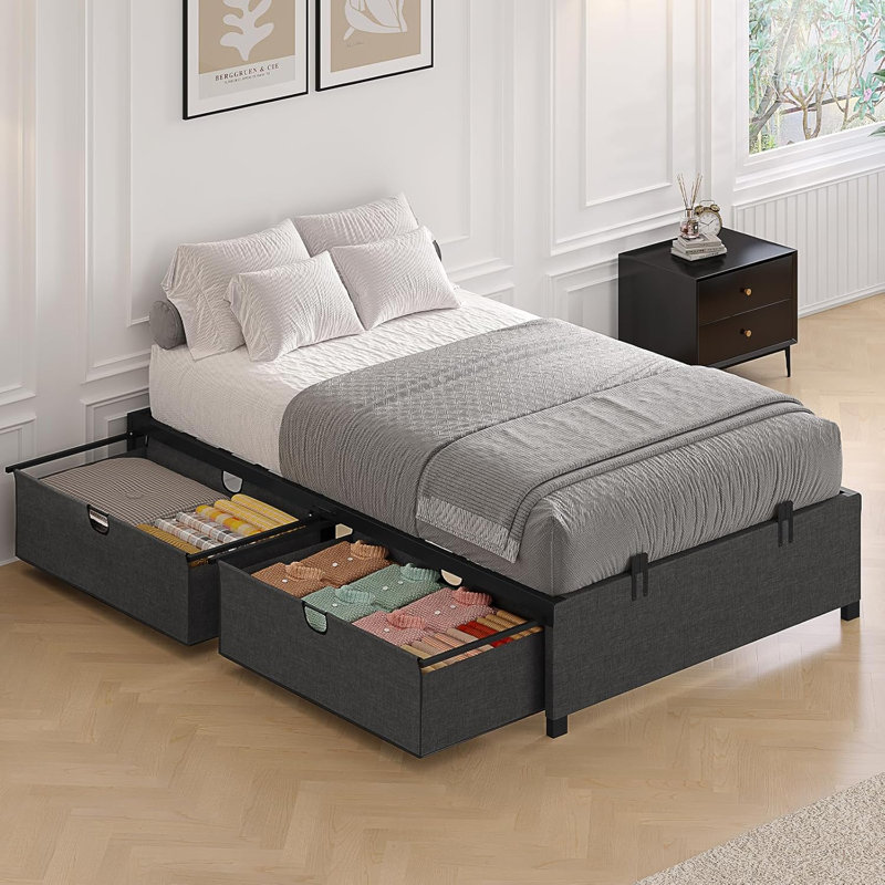Twin Size Bed Frame With 2 Large Storage Drawers