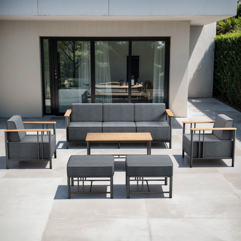 Ensemble de conversation pour canapé d'extérieur moderne en métal 6 pièces avec table basse Coan