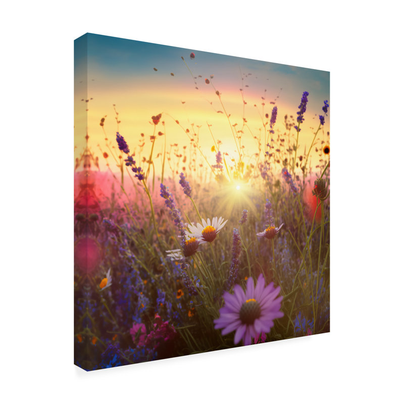 «Landscape Flowering Fields 7» sur toile, H 14 po x l 14 po x P 2 po
