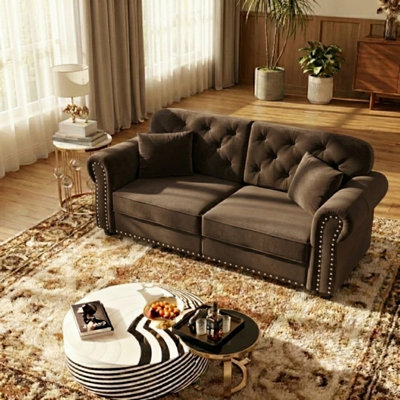 Canapé de 63 po, causeuse en tissu de velours, canapé moderne de style Mid-Century avec 2 coussins et structure en bois massif pour le salon et la chambre à coucher pour les petits espaces