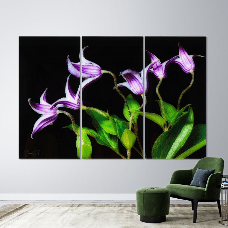 "Violete Belle" Frameless Free-Floating Reverse Printed Tempered Art Glass Panels Set
