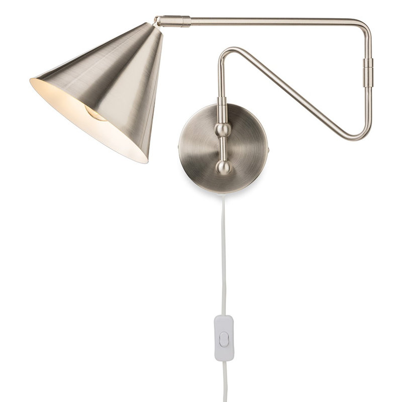 Plug-in Swing Arm Sconce, Brushed Steel