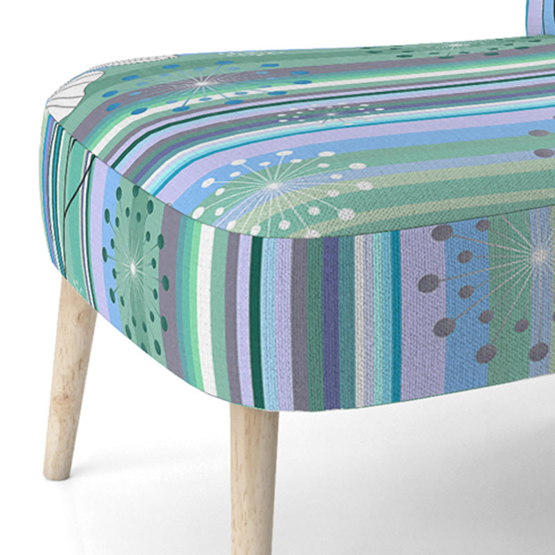 Chaise d'appoint rembourrée à motif floral à rayures vertes et bleues