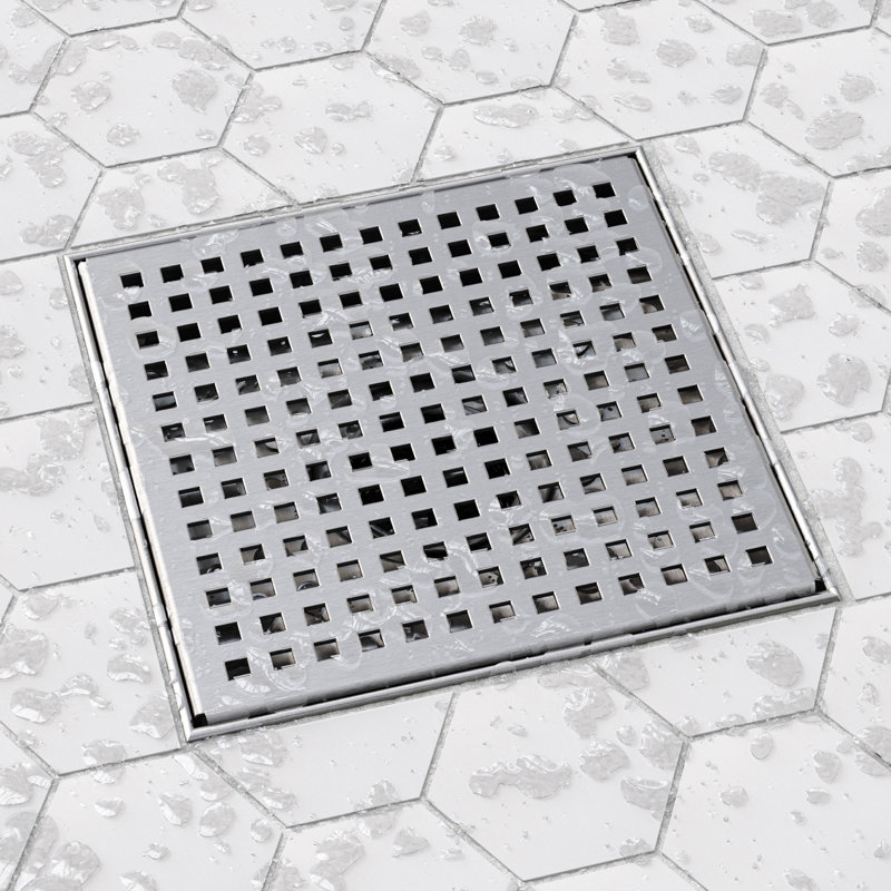Drain de douche carré en acier inoxydable 6 po. X 6 po., 6 po x 6 po, Acier inoxydable