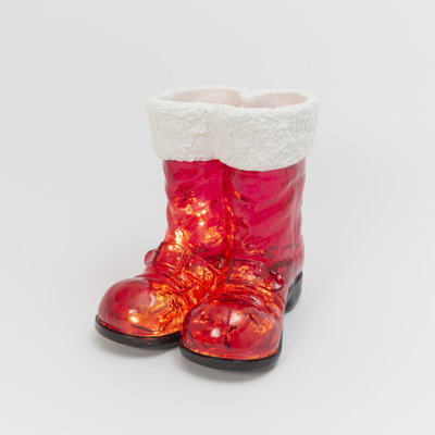 16.3 in. Illuminating Resin Holiday Santa Boots with LEDs