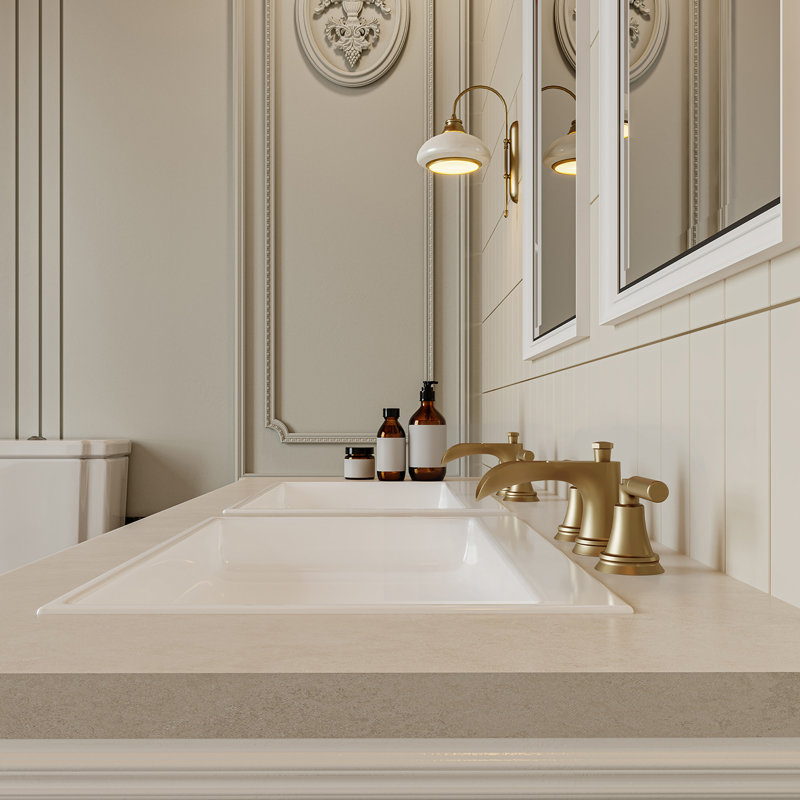 Widespread 2-handle Bathroom Faucet with Drain Assembly, Brushed Gold